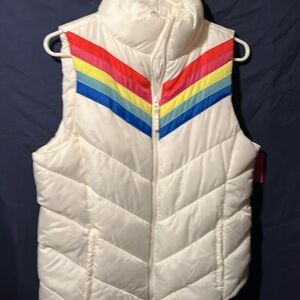 🌈White Rainbow Puffy zip up vest. That 70’s show style.